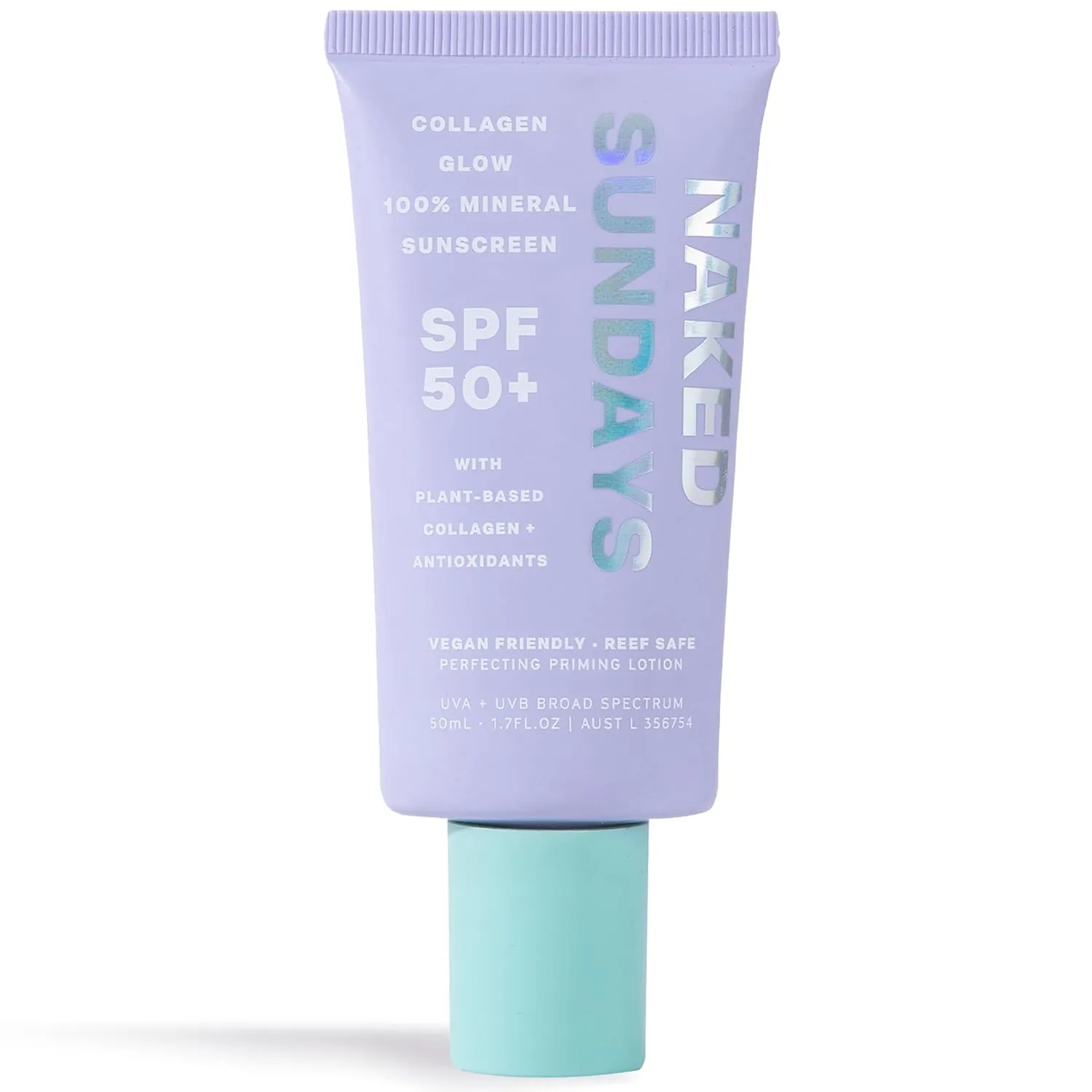 Naked Sundays SPF 50  Mineral Glow Sunscreen – 4-in-1 Daily Moisturizer, Primer & Broad Spectrum Face Sunscreen with Zinc Oxide & Vegan Collagen, Sheer Tint, 50ml