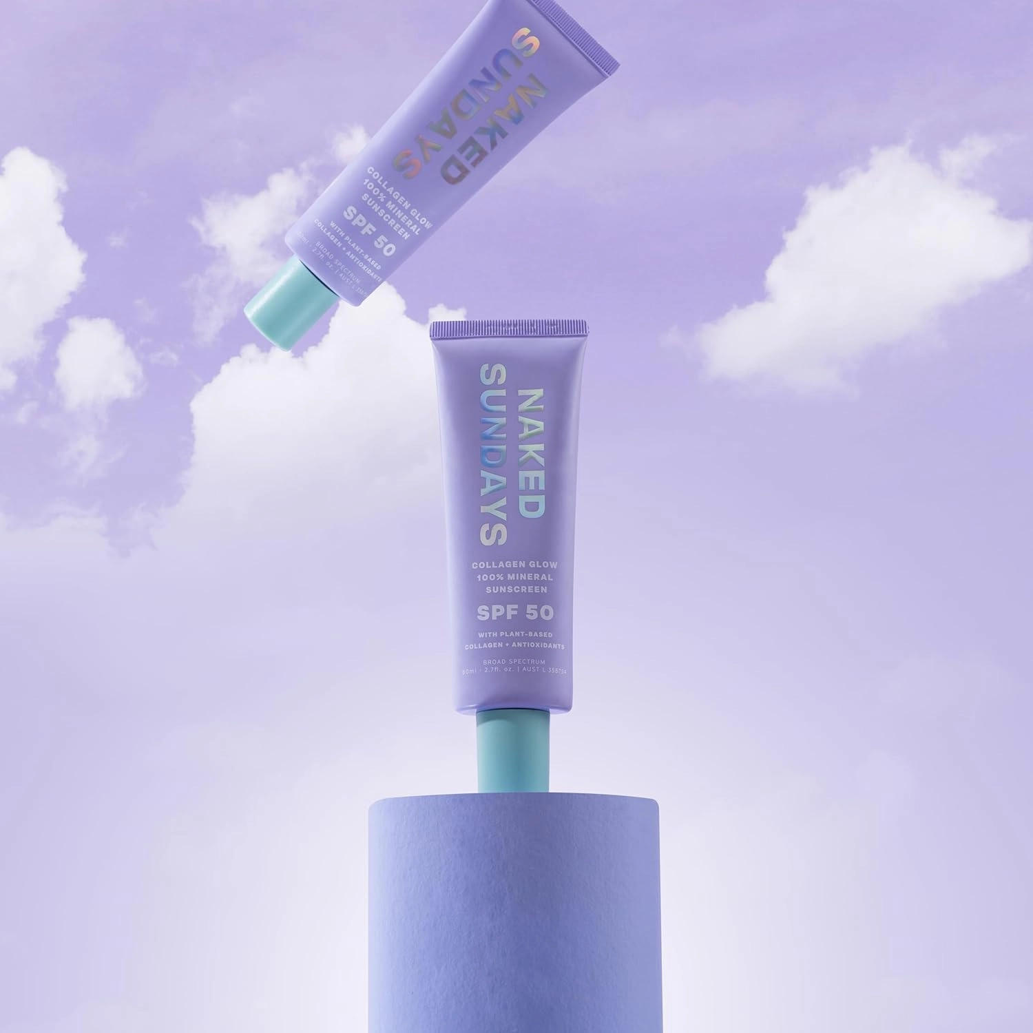 Naked Sundays SPF50  100% Mineral Glow Sunscreen, Daily Hydrating Facial Moisturizer & Primer with Zinc Oxide & Vegan Collagen, Sheer Tint, Broad Spectrum SPF Lotion (Jumbo 80ml)