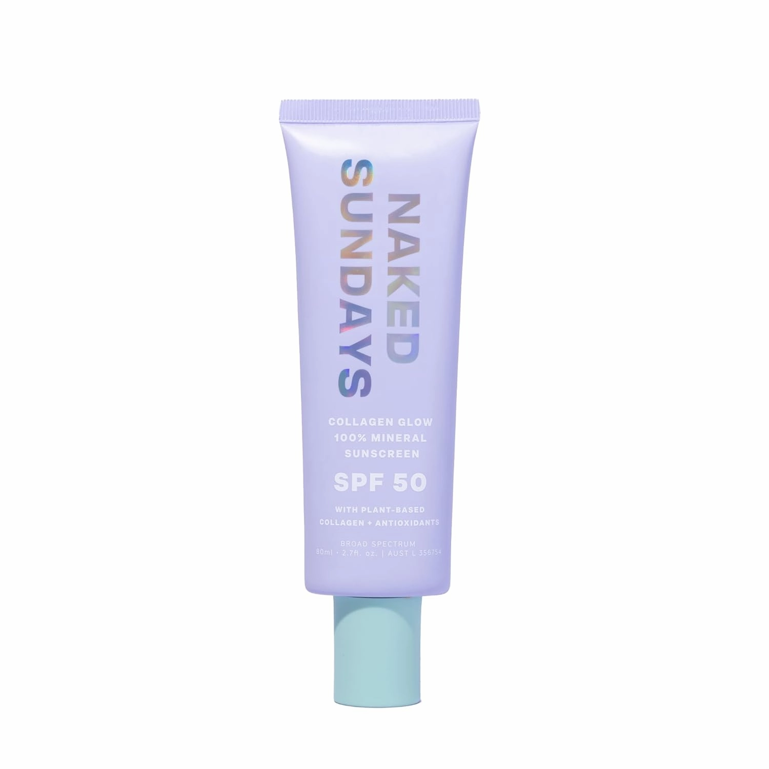 Naked Sundays SPF50  100% Mineral Glow Sunscreen, Daily Hydrating Facial Moisturizer & Primer with Zinc Oxide & Vegan Collagen, Sheer Tint, Broad Spectrum SPF Lotion (Jumbo 80ml)