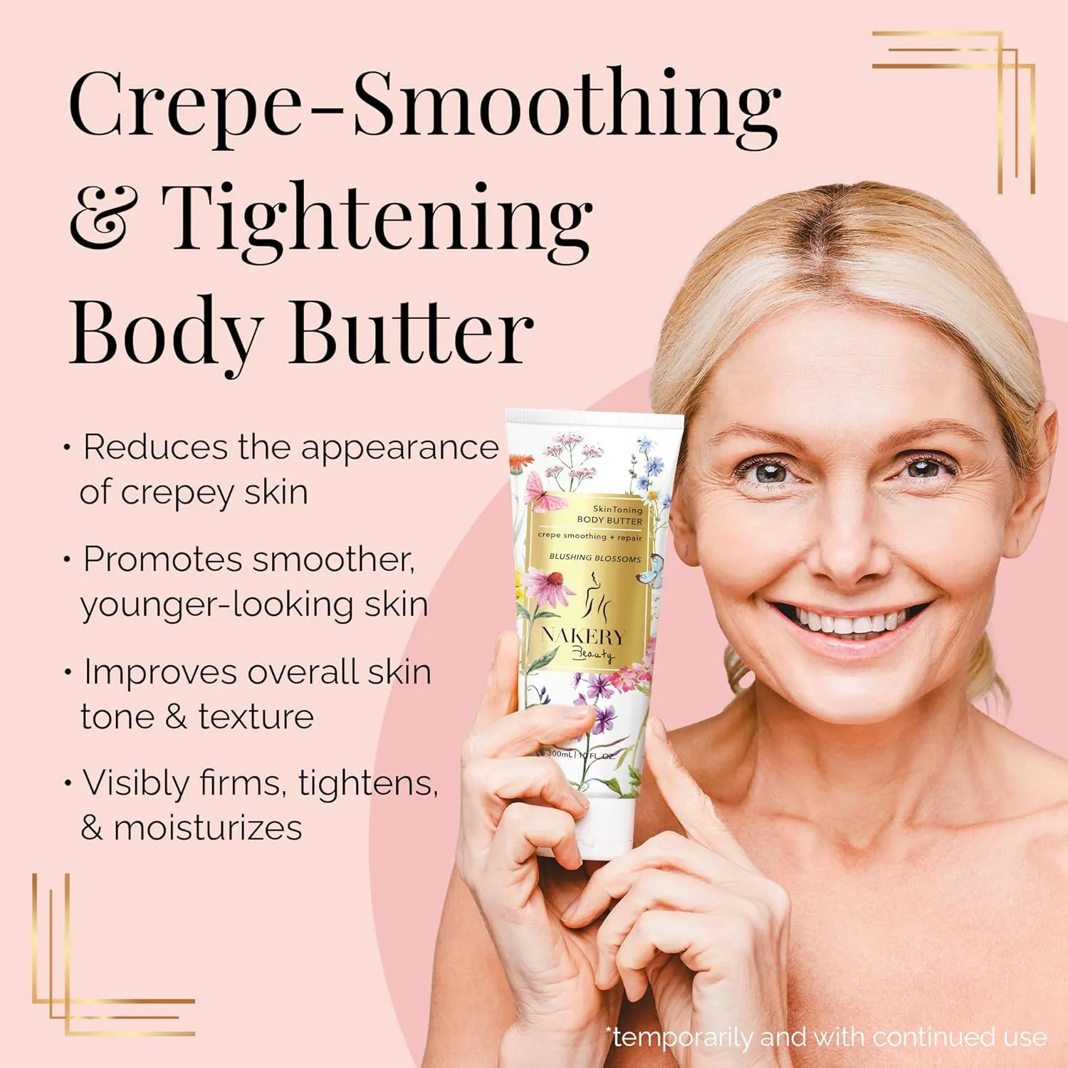 NAKERY Body Butter Anti Aging Moisturizer - Body Cream Skin Tightening Cream &Neck Firming Cream, Moisturizing Cream & Neck Tightening Cream for Body & Face Cream for Dry Skin 300ml(Blushing Blossoms)