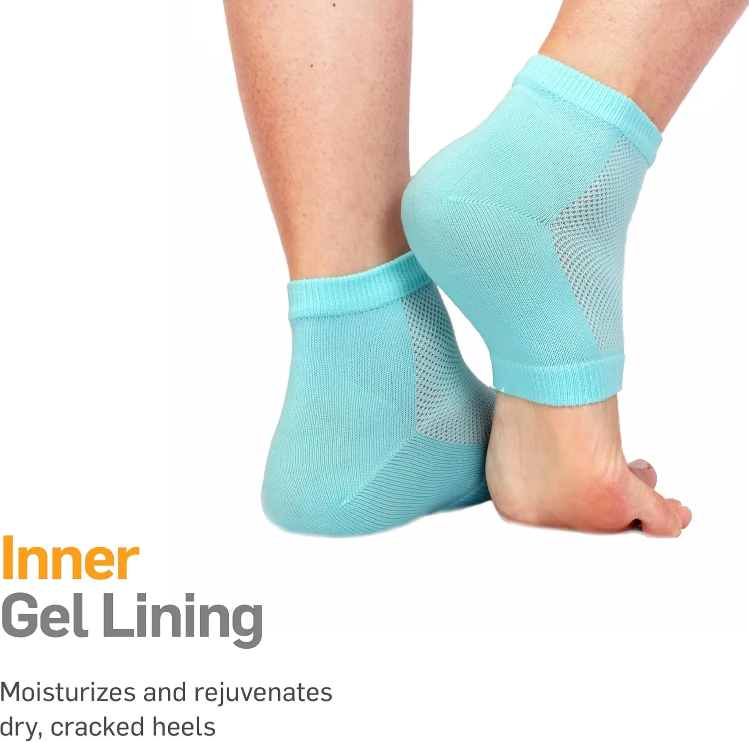 NatraCure Vented Moisturizing Gel Heel Sleeves - (2 Pairs of Skin softening footcare treatment socks for Cracked heels, Dry feet, Foot calluses, Rough heel socks - (608-M RET2PK) - Size: Regular