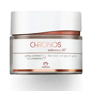 natura Chronos Energizing 30  Face Cream - Anti-Signs of Aging Moisturizer with Polyphenols & Jambu Extract Correcting Fine Lines - Stimulates Collagen & Elastin Production - Vegan Skincare - 40g