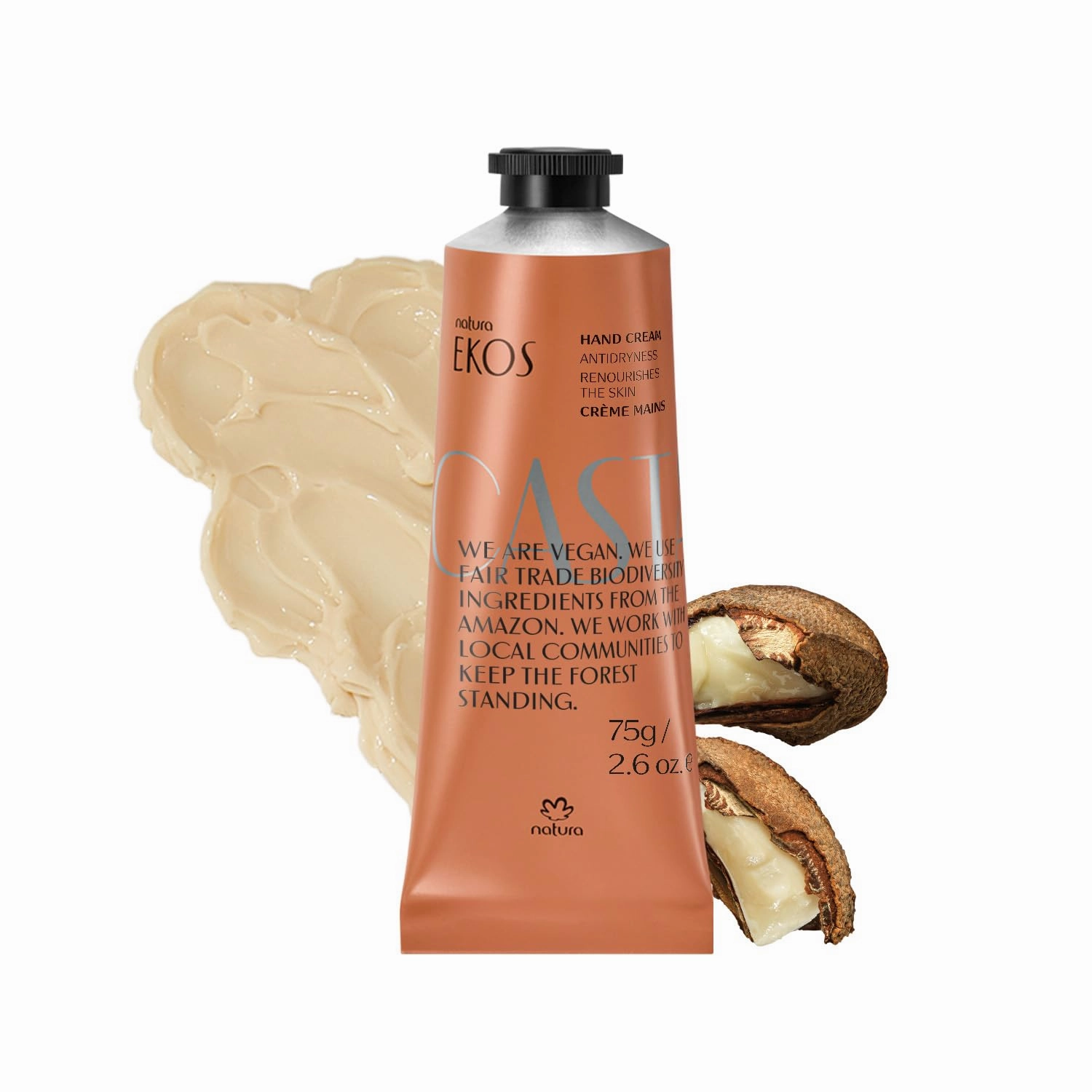 natura - Ekos Castanha (Brazil Nut) Hand Cream - Anti-Dryness Hand Balm - 24-Hour Deep Hydration Skin Moisturizer - Vegan Skin Care - Brazilian Beauty Secrets - Self Care & Body Care - 2.6oz (75g)