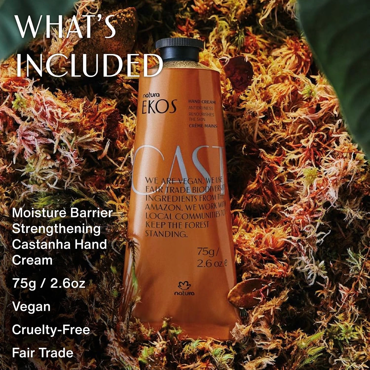 natura - Ekos Castanha (Brazil Nut) Hand Cream - Anti-Dryness Hand Balm - 24-Hour Deep Hydration Skin Moisturizer - Vegan Skin Care - Brazilian Beauty Secrets - Self Care & Body Care - 2.6oz (75g)