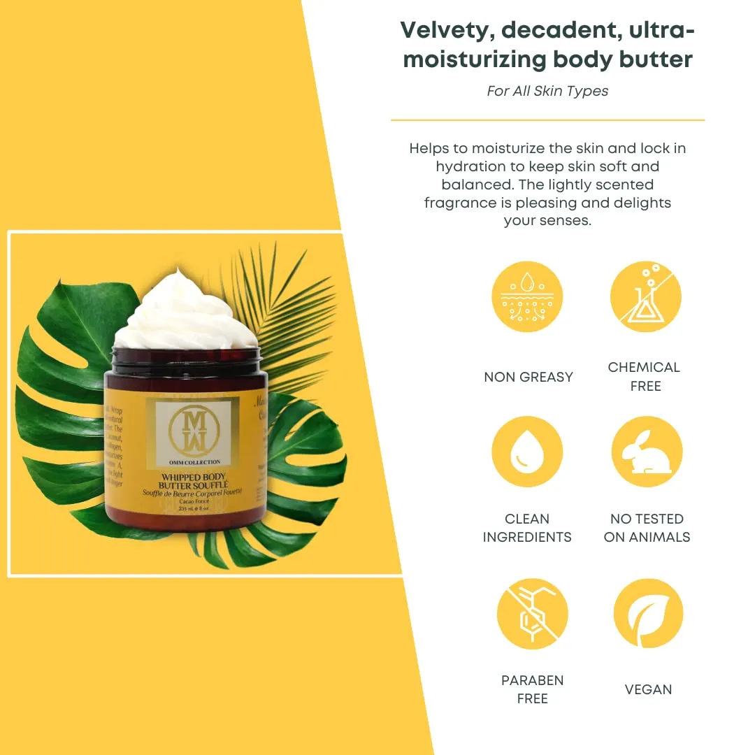 Natural Whipped Body Butter Soufflé For Dry & damaged Skin - Whipped Shea Butter with Vitamin E & A, coconut oil, Mango Butter & Cacao Butter - Hydrating & Moisturizing Shea - Vegan