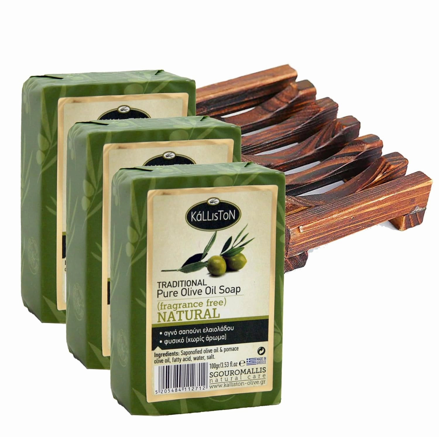 Natural Soap, Extra Virgin Olive Oil Soap Bars, Fragrance Free, All Natural for Smooth Skin, Hypoallergenic, Cruelty Free, Handcrafted in Crete, Greece, Pack of 4