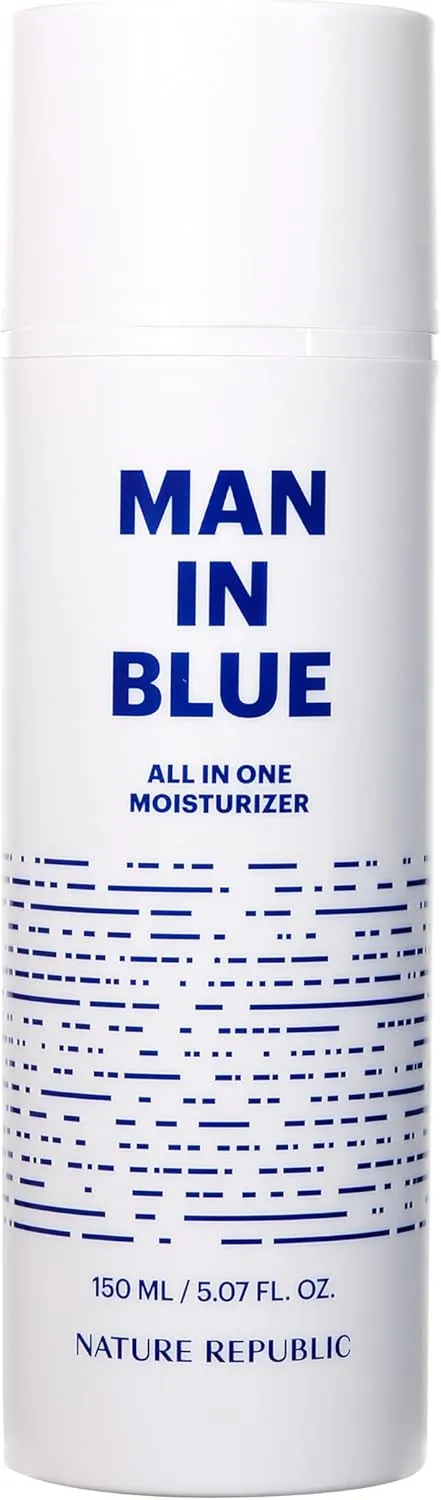 Nature Republic Man in Blue All in One Moisturizer - Daily Fresh Facial Lotion, Korean Natural Hydrating Simple Skin Care for Men Dry Beard Face, Rich, Lightweight, Aftershave, 150ml/5.07 Fl.Oz.