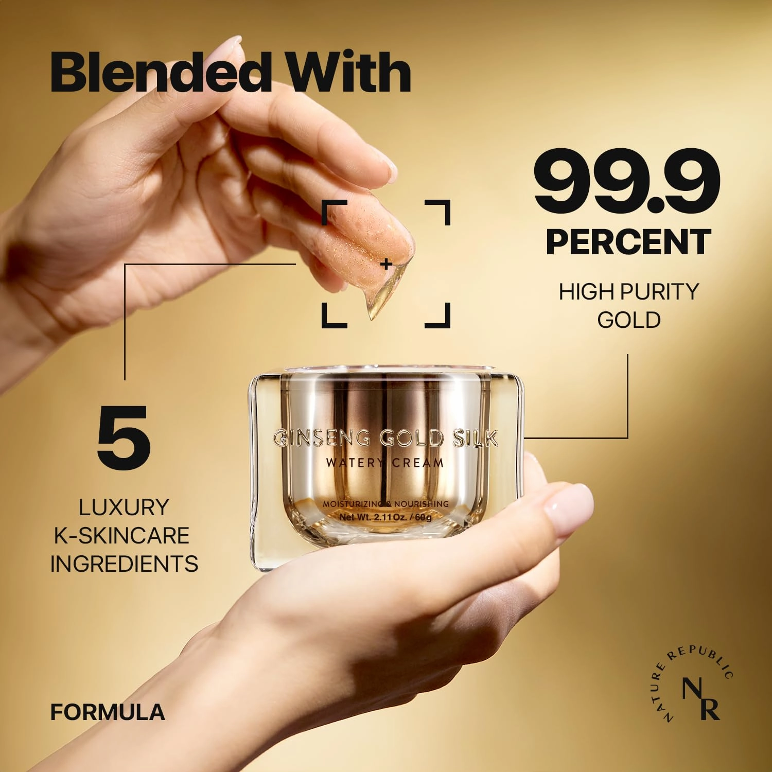 Nature Republic Ginseng Gold Silk Watery Cream 2.11 Oz(60g)-6 Years Korean Ginseng, 99.9% Pure Gold Premium Skin Care, Anti-Aging Moisturizer for Skin, Wrinkle Care with Ginseng Saponins (60g)