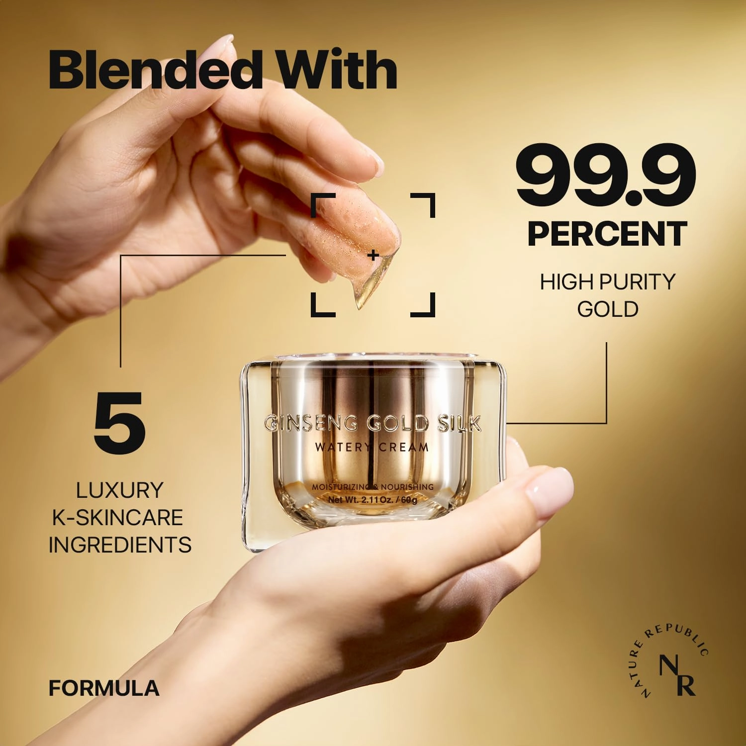 Nature Republic Ginseng Gold Silk Watery Cream 2.11 Oz(60g)-6 Years Korean Ginseng, 99.9% Pure Gold Premium Skin Care, Anti-Aging Moisturizer for Skin, Wrinkle Care with Ginseng Saponins (60g)