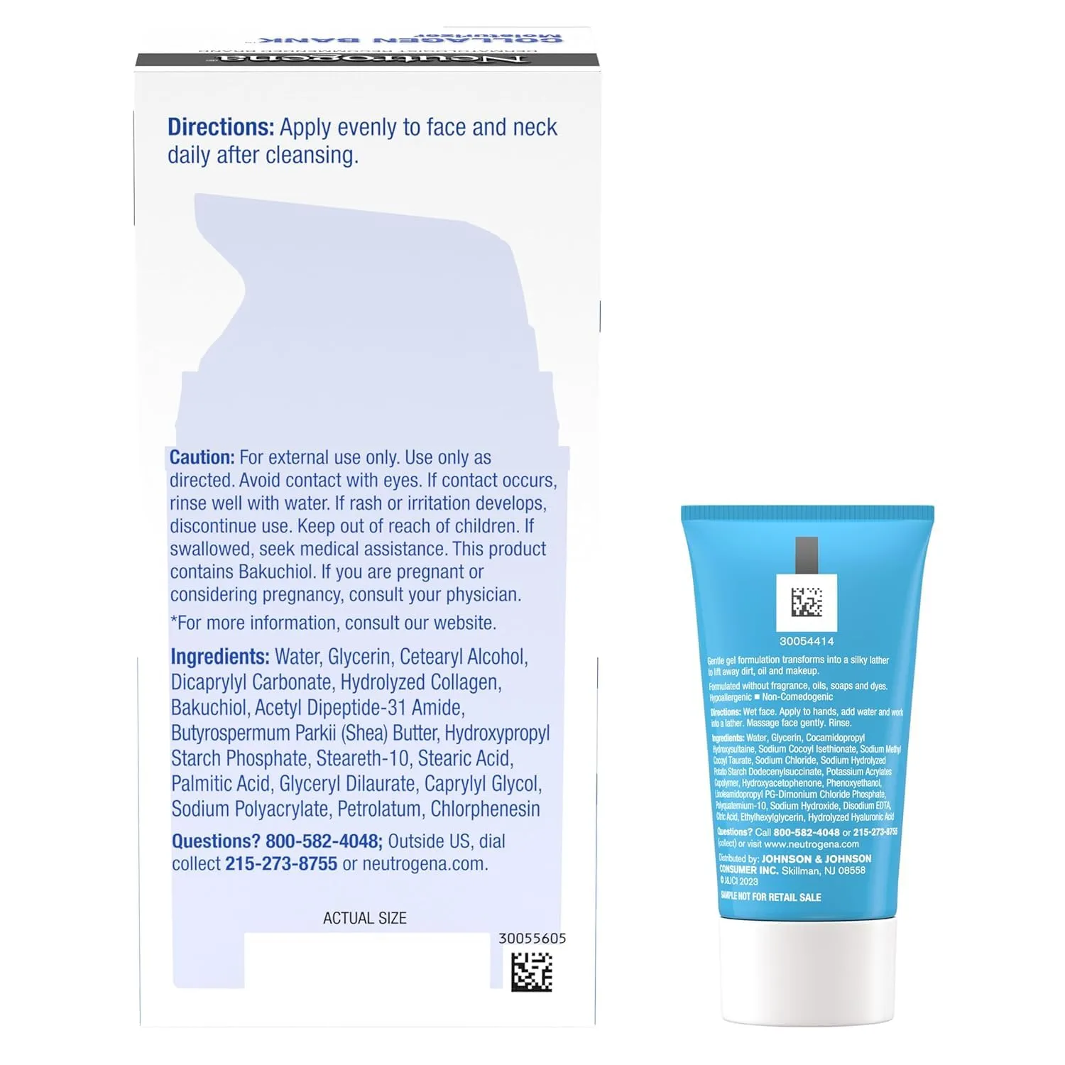 Neutrogena Collagen Bank Face Moisturizer, Daily Skin Care Anti-Aging Face & Neck Collagen Cream with Bakuchiol for Visibly Plump Skin, 2 fl. Oz & Trial Size Hydro Boost Facial Cleanser, 0.5 oz