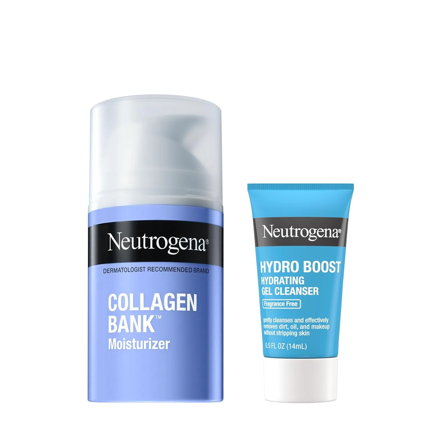 Neutrogena Collagen Bank Face Moisturizer, Daily Skin Care Anti-Aging Face & Neck Collagen Cream with Bakuchiol for Visibly Plump Skin, 2 fl. Oz & Trial Size Hydro Boost Facial Cleanser, 0.5 oz