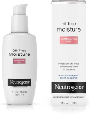 Neutrogena Oil Free Moisture Glycerin Face Moisturizer & Neck Cream for Combination Skin, Lightweight, Oil Absorbing Facial Moisturizer Lotion for a Soft Natural Matte, 4 fl. oz