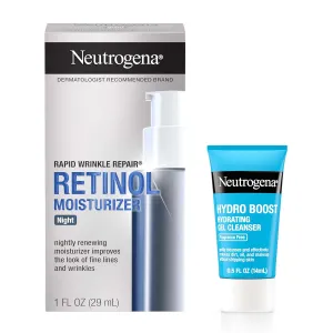 NEUTROGENA Rapid Wrinkle Repair Retinol Face Moisturizer Night Cream, Anti-Aging Face Cream with Retinol & Hyaluronic Acid, 1 fl. oz   Trial Size Hydro Boost Facial Cleanser, 0.5 fl. oz