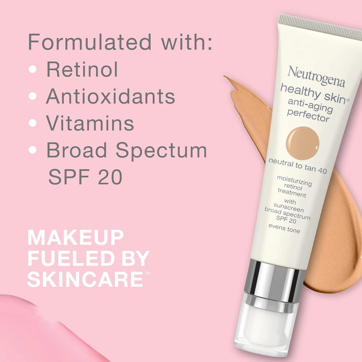 Neutrogena Retinol Treatment and Tinted Facial Moisturizer, Healthy Skin Anti-Aging Perfector with Broad Spectrum SPF 20 Sunscreen with Titanium Dioxide, 20 Fair to Light, 1 fl. oz