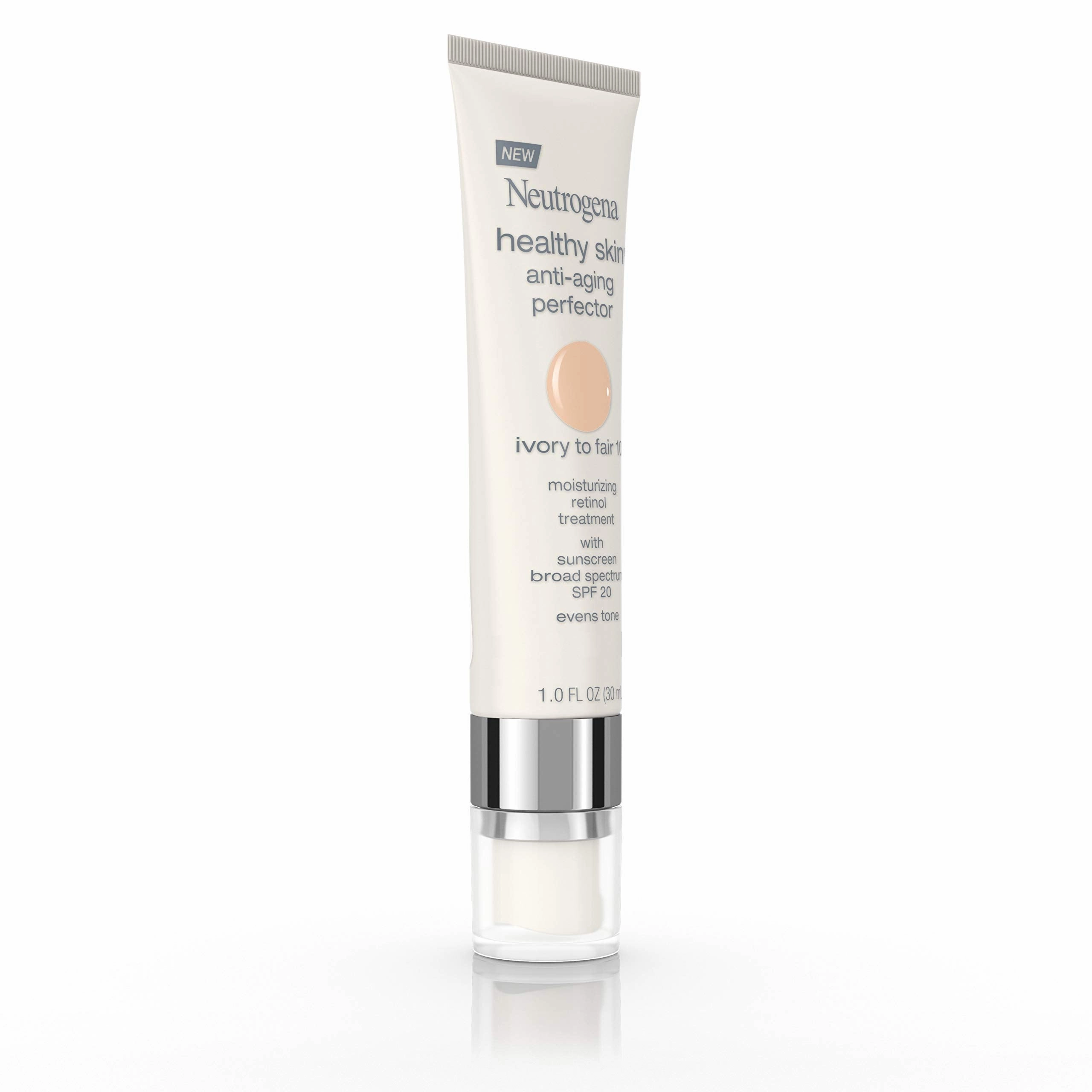 Neutrogena Healthy Skin Anti-Aging Perfector Tinted Facial Moisturizer and Retinol Treatment with Broad Spectrum SPF 20 Sunscreen with Titanium Dioxide, 10 Ivory to Fair, 1 fl. oz