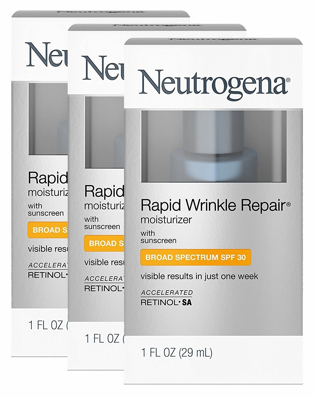 Neutrogena Rapid Wrinkle Repair Daily Face Moisturizer with SPF 30 & Hyaluronic Acid, 1 Fl. Oz. 3 Pack