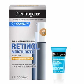 Neutrogena Rapid Wrinkle Repair Retinol Face Moisturizer with SPF 30, Daily Anti-Aging Face Cream, Retinol & Hyaluronic Acid & Trial Size Hydro Boost Facial Cleanser, 0.5 fl. oz