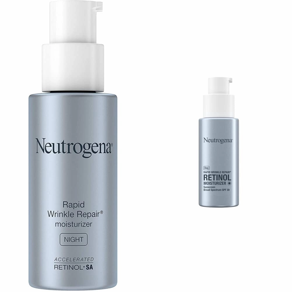 Neutrogena Rapid Wrinkle Repair Retinol Facial Moisturizer with SPF 30 Sunscreen, 1 fl. oz, & Rapid Wrinkle Repair Face & Neck Night Moisturizer with Retinol, 1 fl. oz