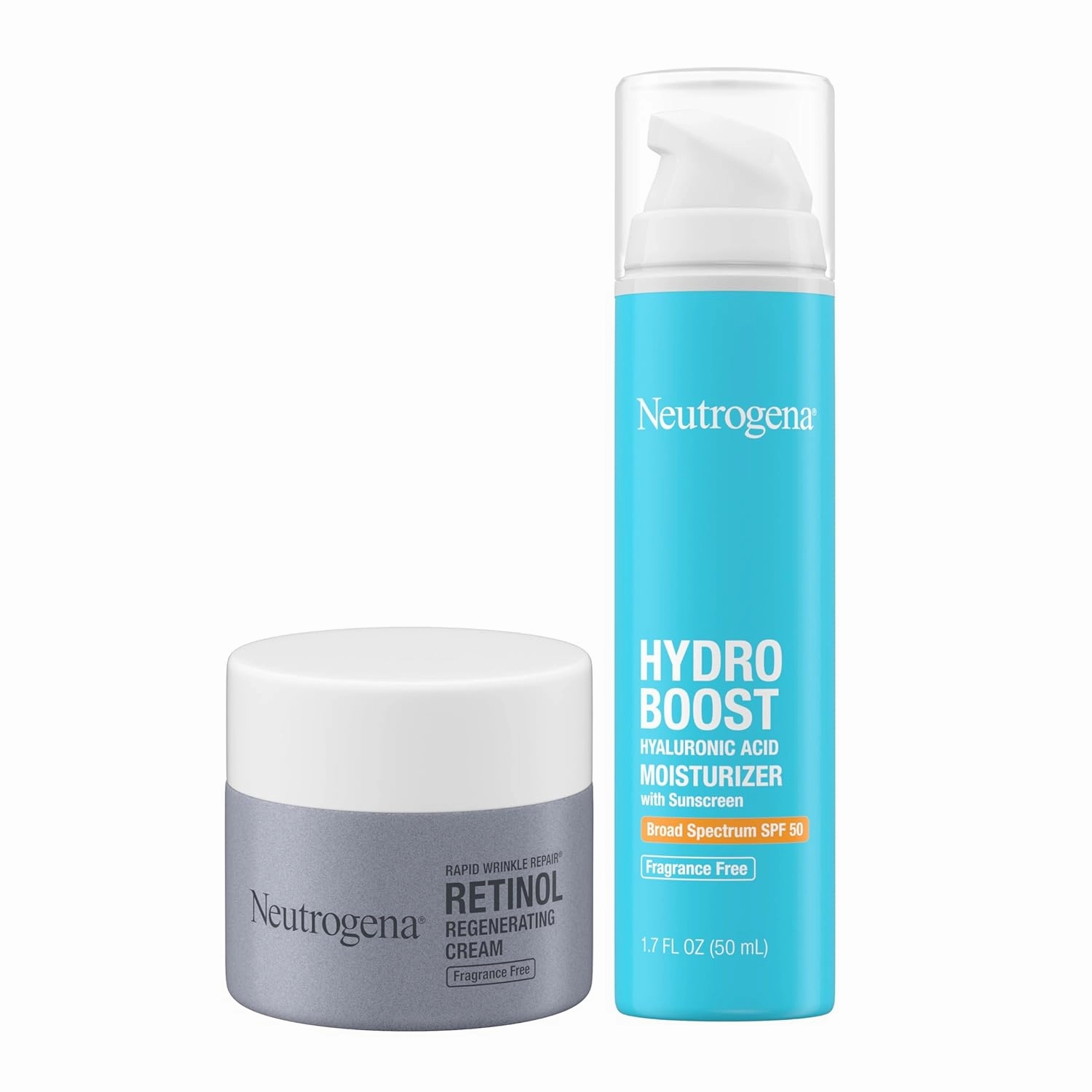 Neutrogena Skin Vitals Regenerating Duo, Visible Repair Regenerating Cream, 1.7 oz, & Hydro Boost SPF 50 Facial Moisturizer, 1.7 fl. oz, Fragrance Free Skincare   Hyaluronic Acid, 2 Items