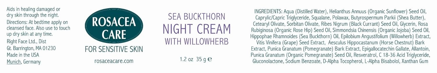 Night Cream - Nourishing, deep moisturizer for rosacea skin (1.2 Oz)
