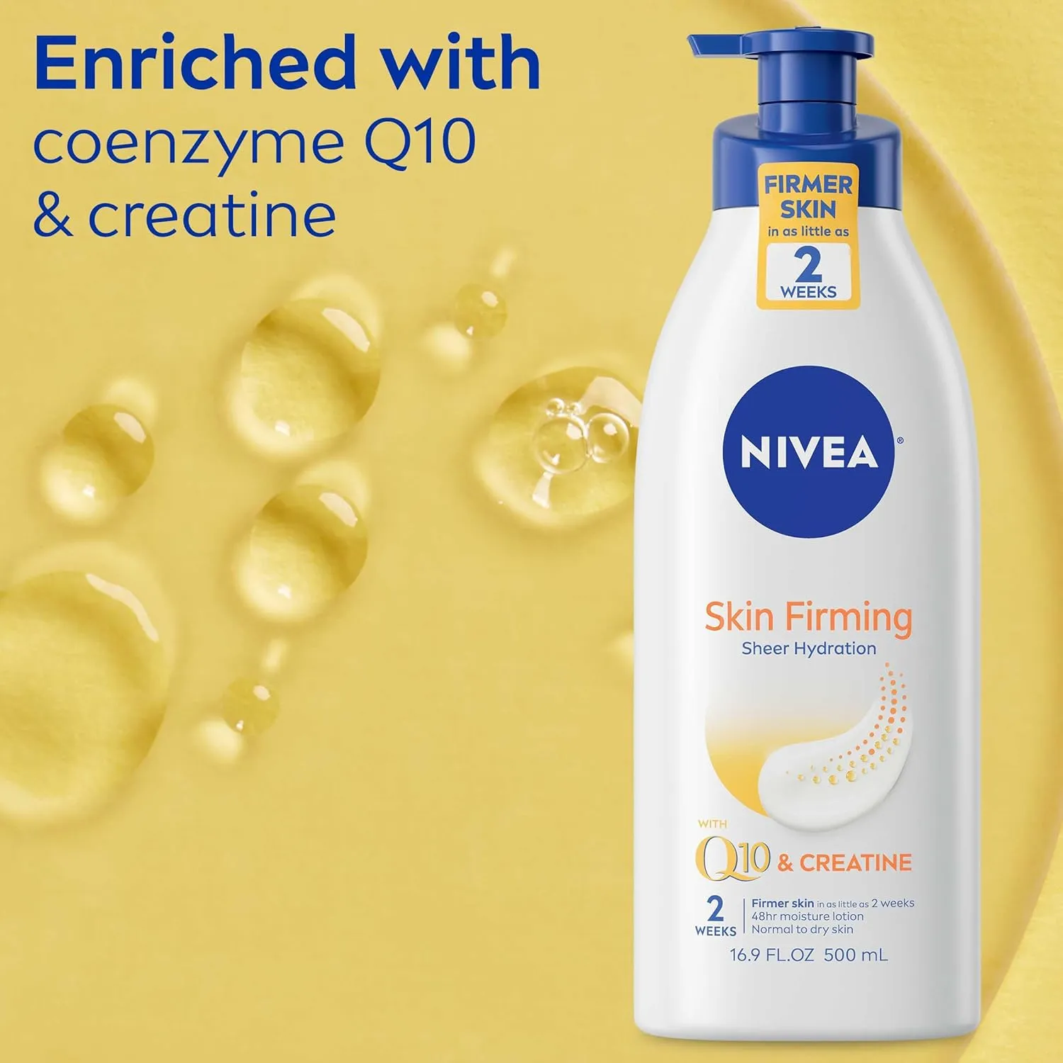 NIVEA Sheer Hydration Skin Firming Body Lotion with Q10 and Vitamin C, 72-Hour Body Moisturizer for Normal to Dry Skin, 16.9 Fl Oz Pump Bottle, Pack of 3
