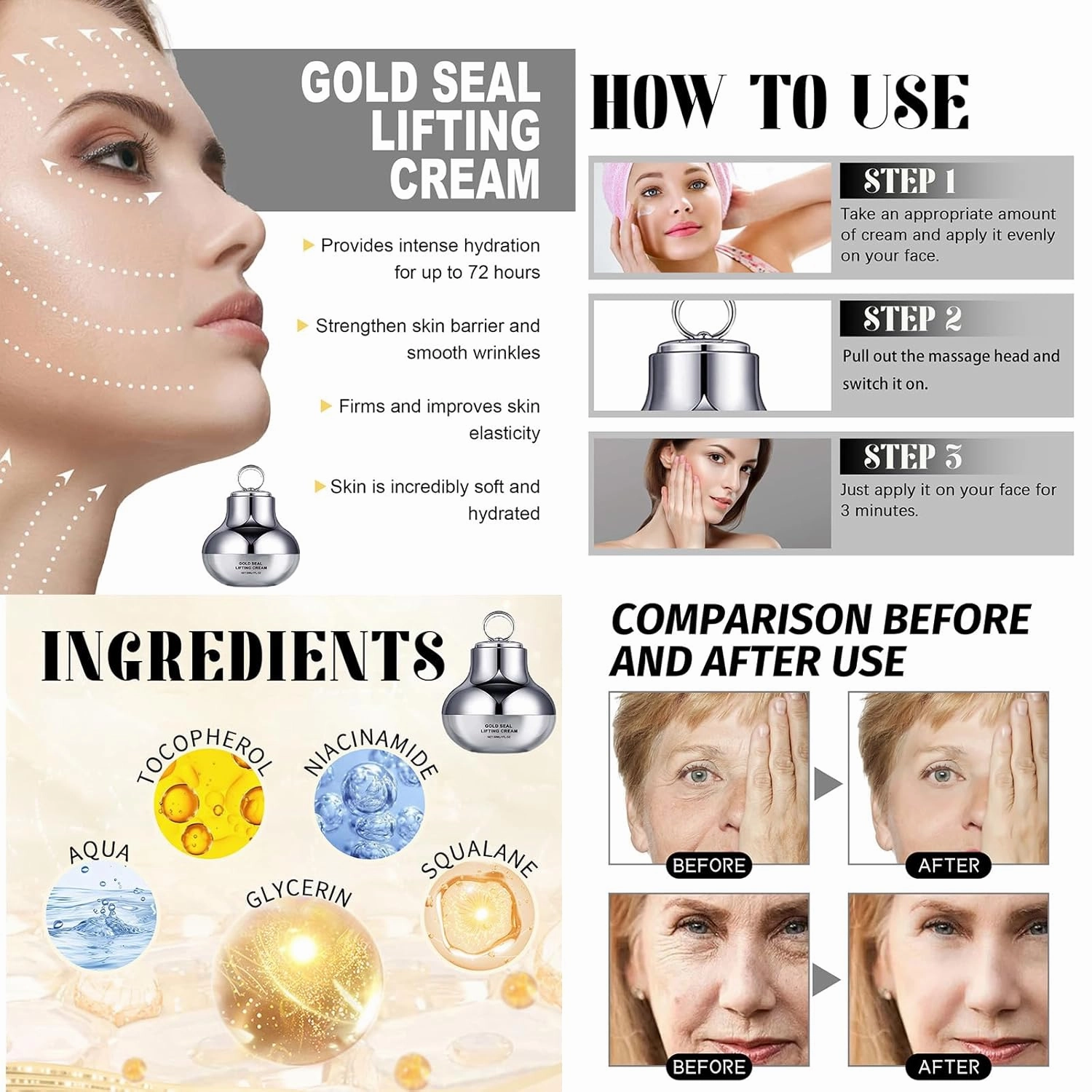 NLK Electric Massage Face Cream – 2-in-1 Facial Moisturizer & Massager with Niacinamide & Squalane – Brightening, Hydrating & Skin-Firming Cream for Busy Men & Women (3 pcs)