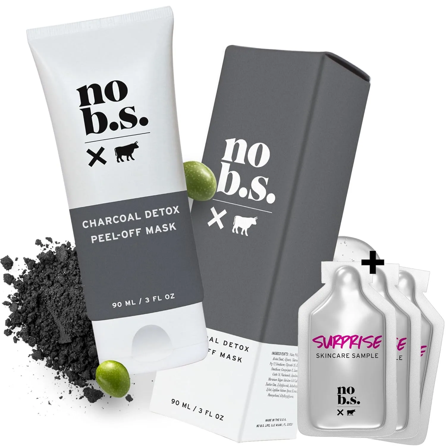 No Bad Stuff - Charcoal Detox Peel-off Face Mask, Black Head Remover for Face with Activated Charcoal, Blackhead Extractor, Travel Size Facial Mask, Gluten Free, Vegan, 3 FL Oz