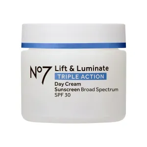 No7 Lift & Luminate Triple Action Fragrance Free Day Cream SPF 30 - Broad Spectrum Anti Aging Face Cream - Hydrating Hibiscus Peptides & Hyaluronic Acid   Brightening Emblica & Vitamin C (50ml)