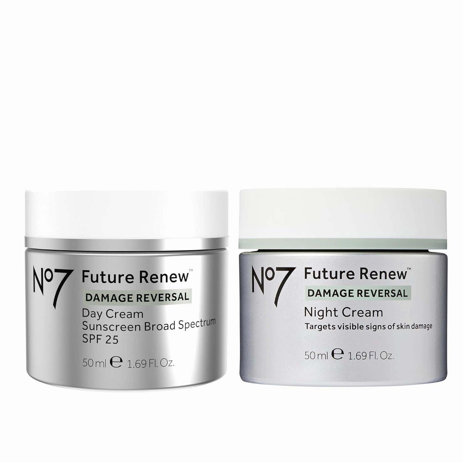 No7 Future Renew Damage Reversal Day Cream SPF 25 and Night Cream Duo - Hydrating & Firming Face Moisturizers to Reverse Visible Signs of Skin Damage - Dermatologist Approved and Suitable for Sensitiv