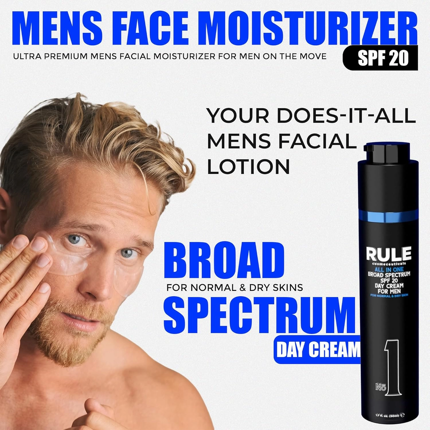 No.1 Day Cream, SPF 20, Face Moisturizer for Men, 10-in-1 Men’s Face Cream, Sunscreen, Combination Skin Moisturizer, Men’s Grooming Solution, No Menthol, 50 mL