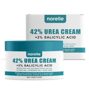 Norelie Urea Cream 42% with 2% Salicylic Acid - Foot and Heel Moisturizer for Dry, Cracked Skin - Non-Greasy Hydrating Cream for Feet, Hands, and Elbows, Softens Calluses and Rough Skin, 3.53oz