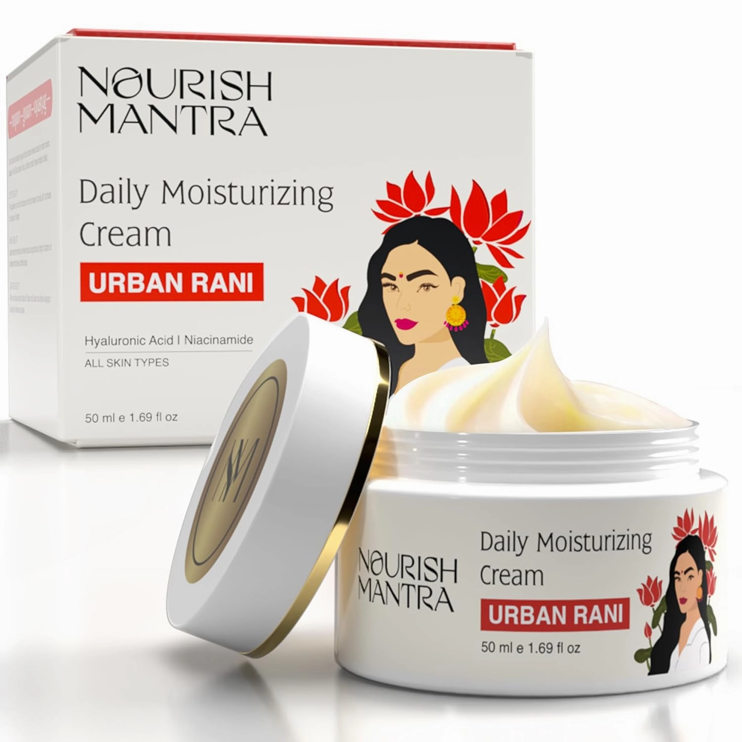 NOURISH MANTRA - Urban Rani Daily Moisturizing Cream | Face Cream Made With Hyaluronic Acid, Niacinamide & Sea Buckthorn | Moisturizer for All Skin Types | Hydrates & Nourishes Skin | 50 ml