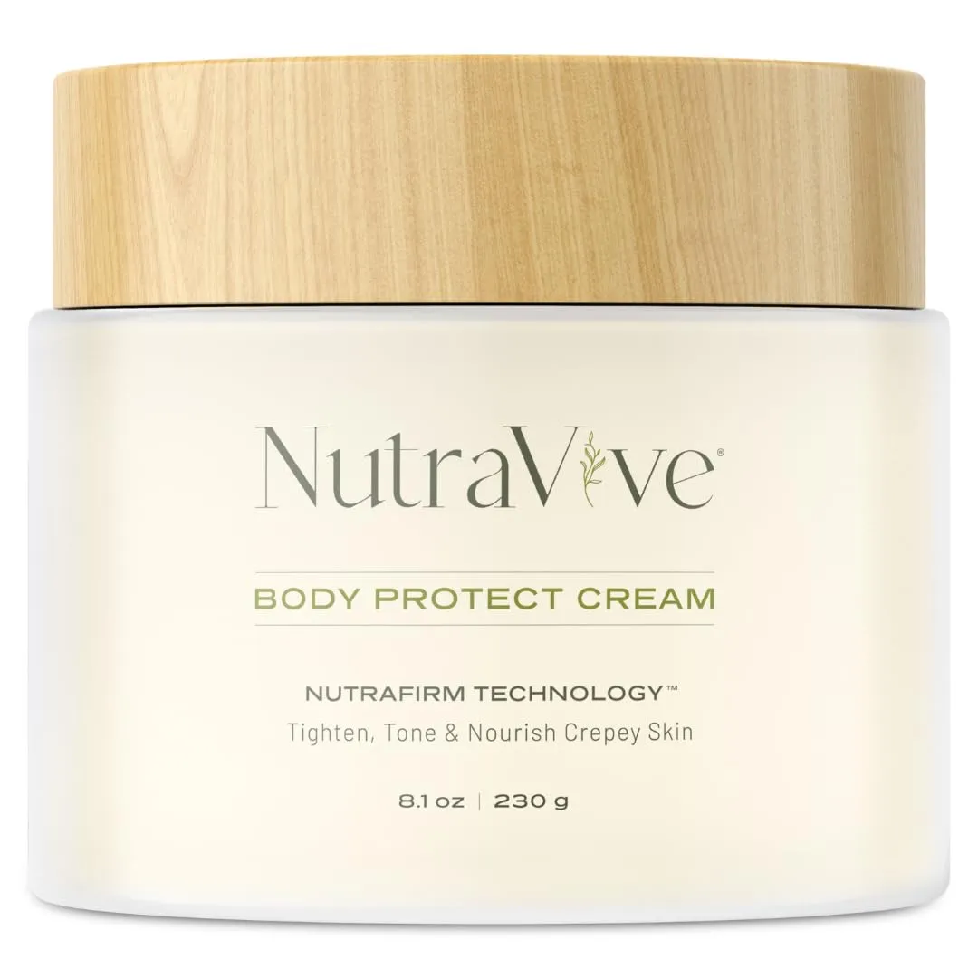 NutraVive Body Protect Cream – Anti-Aging Crepey Skin Moisturizer, 8.1 Oz – Tighten, Tone & Nourish Crepey Skin – Full Body Moisturizing Treatment - Boost Collagen Production & Protect Skin Layers