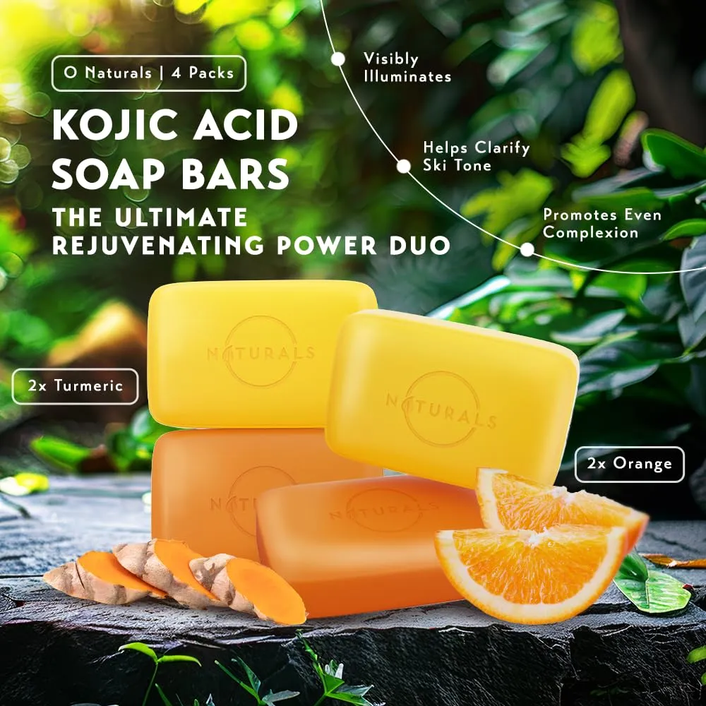 O NATURALS 100% Natural Bar Soap - Gift Set - Organic Ingredients & Essential Oils - Spa Gifts for Women & Men, Body Wash & Face Soap - 4PC Kojic Acid Turmeric Soap