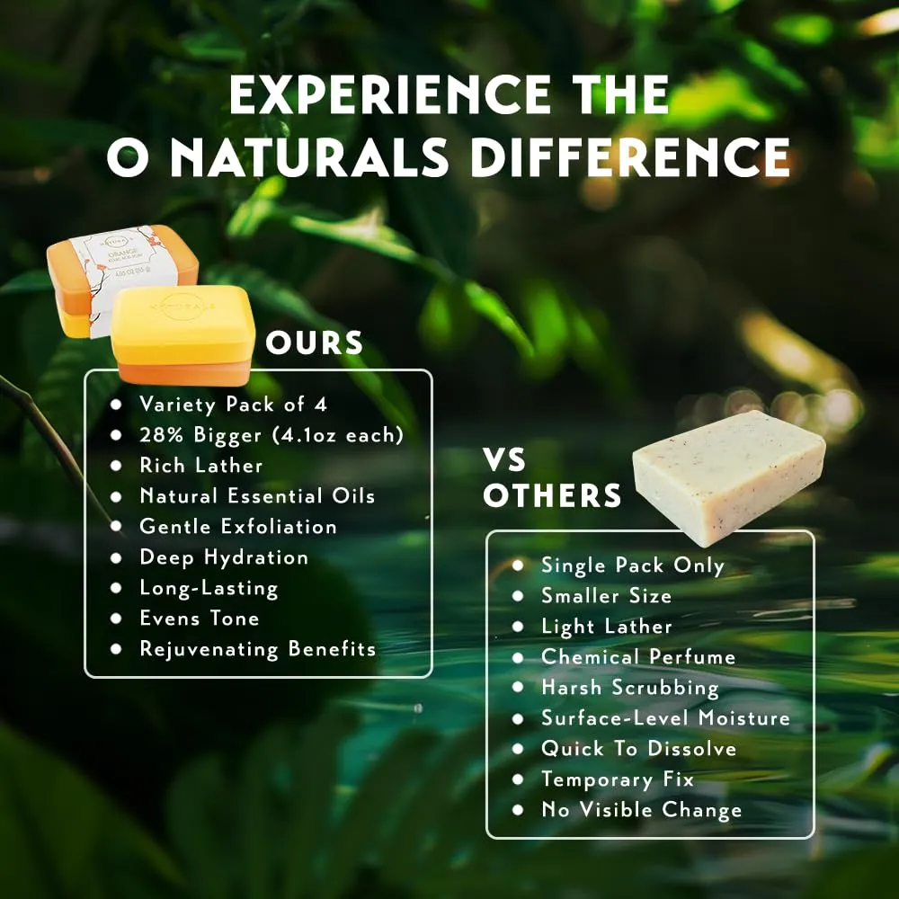 O NATURALS 100% Natural Bar Soap - Gift Set - Organic Ingredients & Essential Oils - Spa Gifts for Women & Men, Body Wash & Face Soap - 4PC Kojic Acid Turmeric Soap