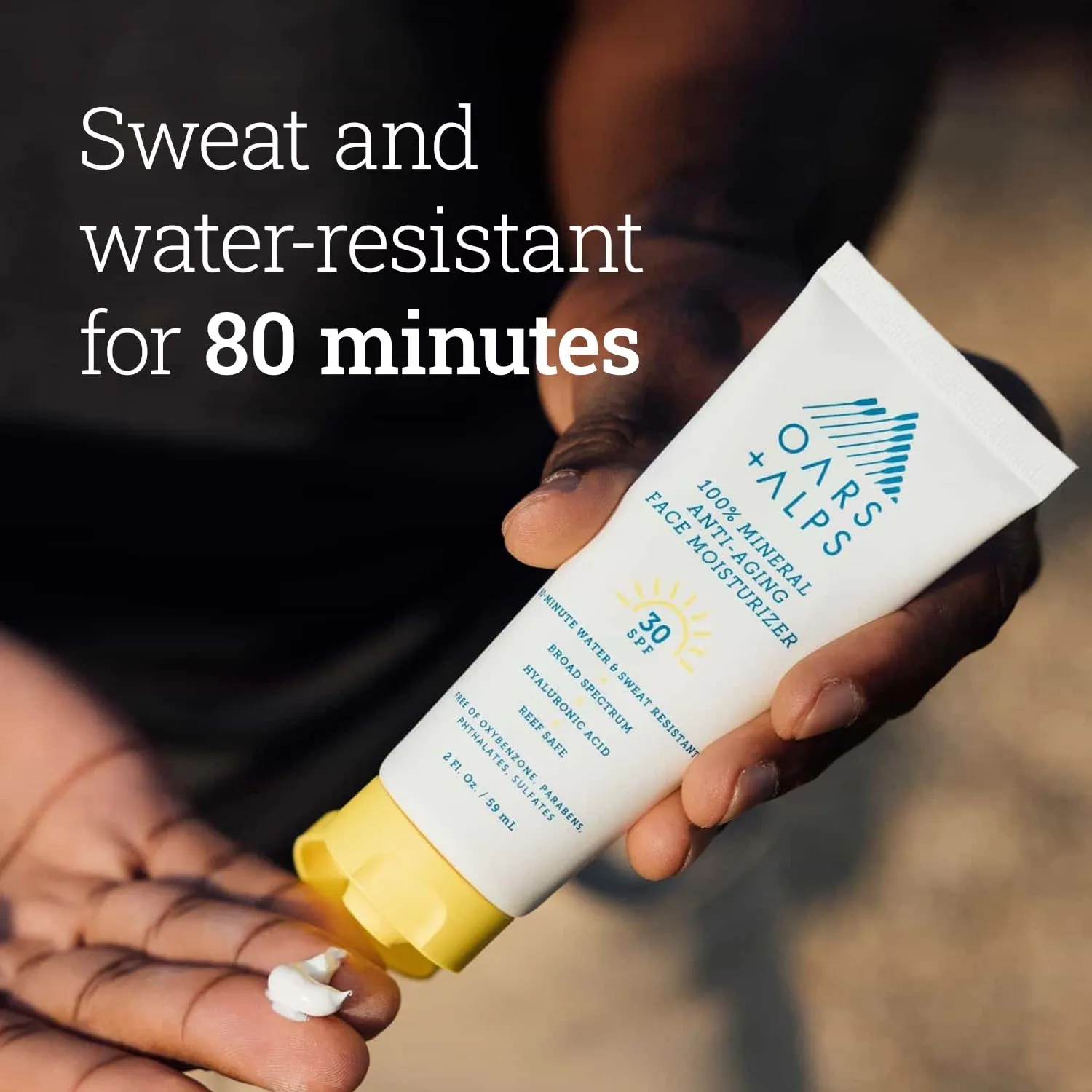 Oars   Alps Mineral Sunscreen for Face & Body, SPF 30 Anti Aging Face Travel Sunscreen & Body Lotion, Infused with Hyaluronic Acid, Vitamin E & B5, Oil Free, Water & Sweat Resistant, 2oz