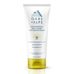 Oars   Alps Mineral Sunscreen for Face & Body, SPF 30 Anti Aging Face Travel Sunscreen & Body Lotion, Infused with Hyaluronic Acid, Vitamin E & B5, Oil Free, Water & Sweat Resistant, 2oz