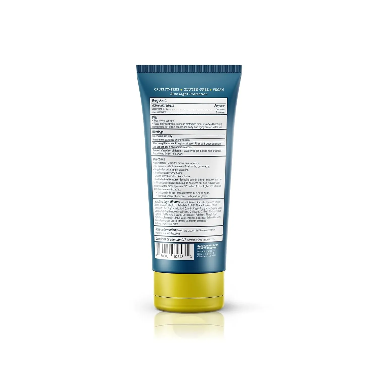 Oars   Alps Travel Sunscreen for Face & Everday Use, SPF 37 Anti Aging Face Sunscreen & Body Lotion, Infused with Hyaluronic Acid, Vitamin E and B5, No White Residue, Water & Sweat Resistant, 2oz