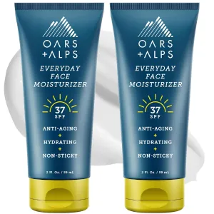 Oars   Alps Travel Sunscreen for Face & Everday Use, SPF 37 Anti Aging Face Sunscreen & Body Lotion, Infused with Hyaluronic Acid, Vitamin E and B5, No White Residue, Water & Sweat Resistant, 2pk