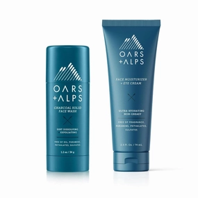 Oars   Alps Face Wash   Moisturizer Bundle, with Activated Charcoal, Valentines Gifts for Him, Dermatologist Tested Exfoliating Facial Cleanser & Anti Aging Face Moisturizer, 2 Count Bundle