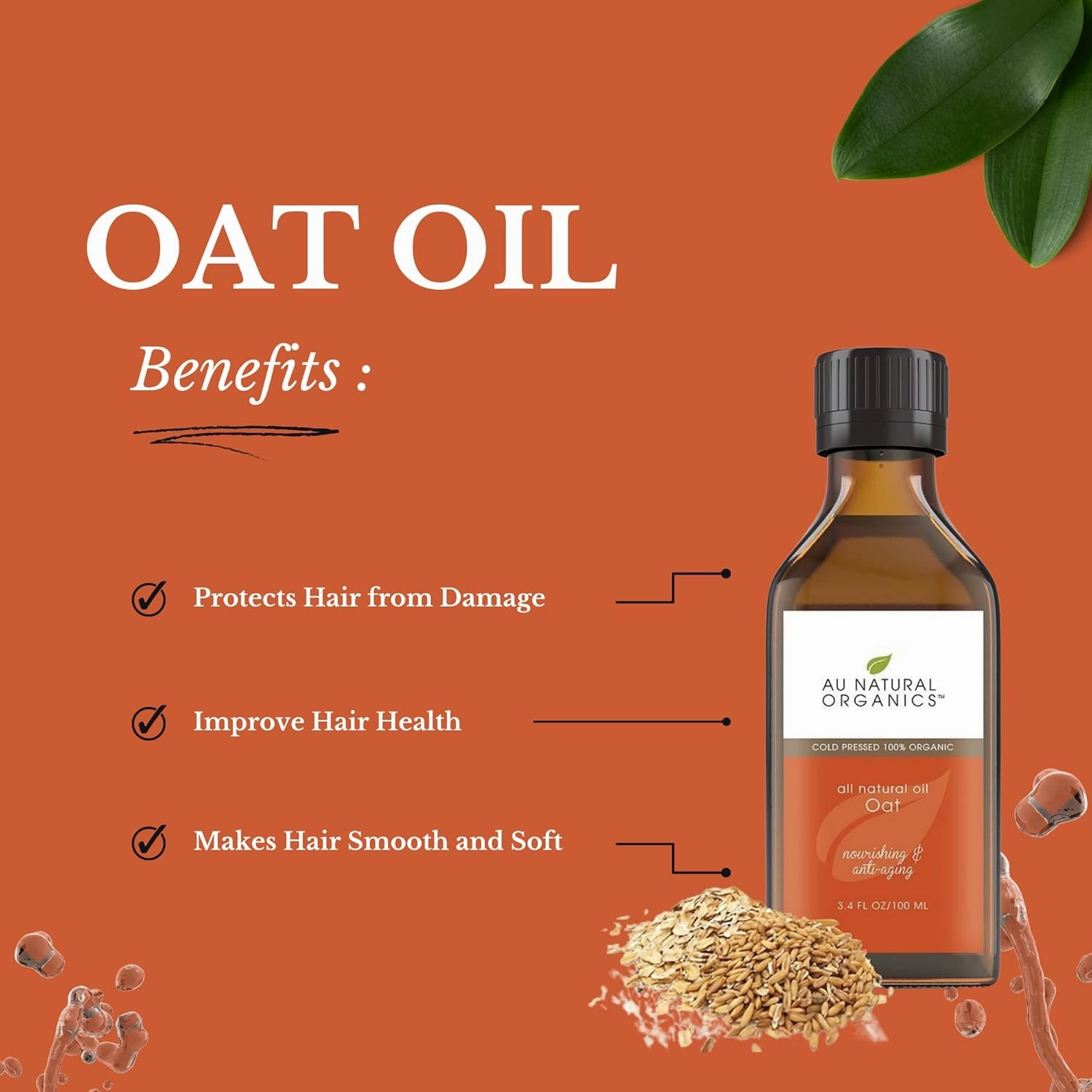 Oat Oil for Skin and Hair - Organic Cold Pressed Avena Sativa Kernal Oil, Moisturizing Face & Body Oils for Eczema, Scars & Dry Skin - Soap Making, Cleansing & Hydration, 100ml