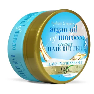 OGX Hydrate & Repair   Argan Oil of Morocco Creamy Hair Butter, Deep Moisturizing Leave-In or Rinse Treatment for Dry Hair, Paraben-Free, Sulfated-Surfactant Free, 6.6 oz