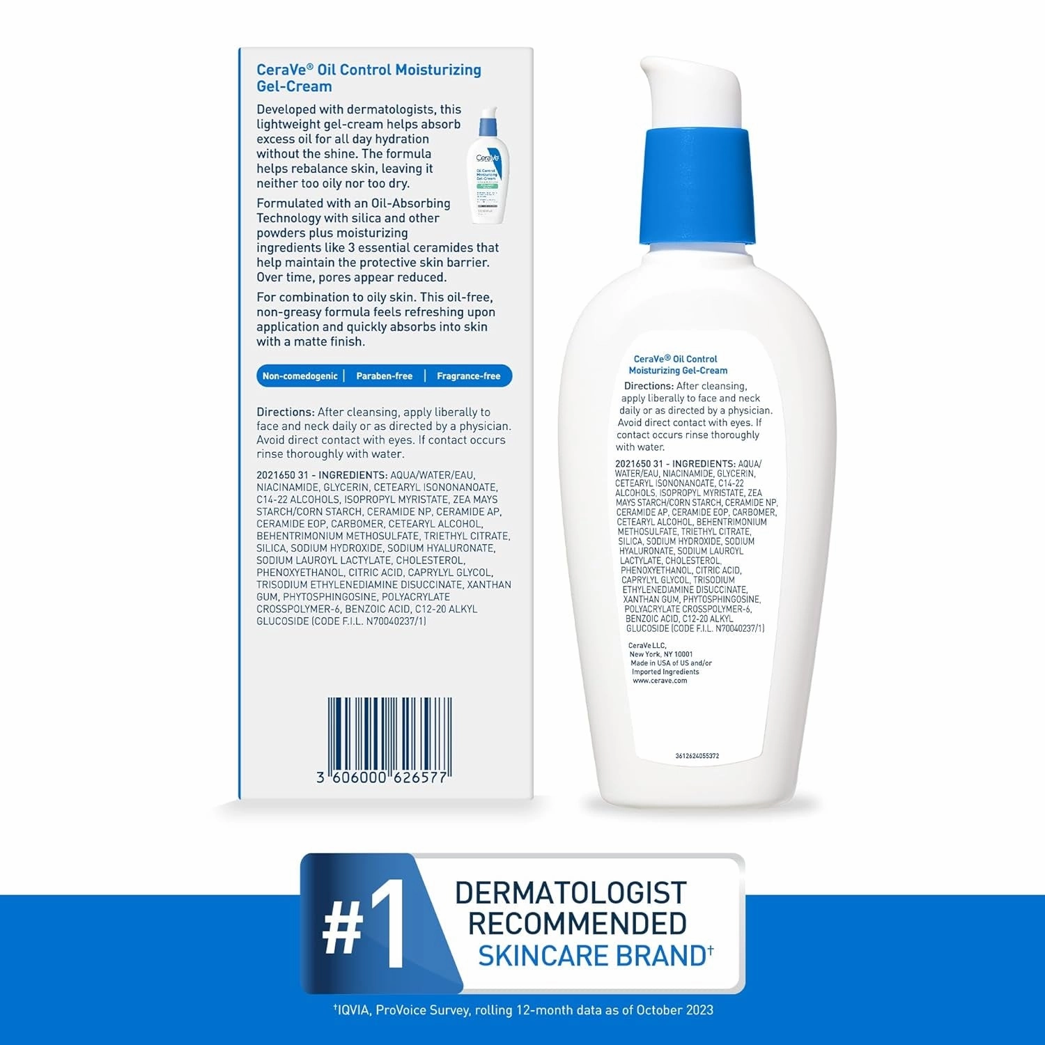 Oil Control Moisturizing Gel-Cream, Face Moisturizer for Oily Skin, Niacinamide, Hyaluronic Acid & Oil Absorbing Technology to Rebalance Oily Skin, Non-Comedogenic, Fragrance Free & Oil-Free