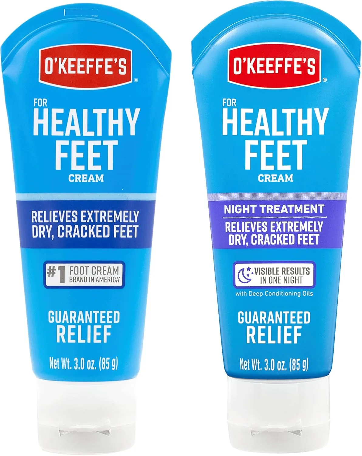 O'Keeffe's for Healthy Feet Foot Cream; 3.0 Ounce Tube and O'Keeffe's for Healthy Feet Night Treatment Foot Cream; 3.0 Ounce Tube; Relieves Extremely Dry; Cracked Feet