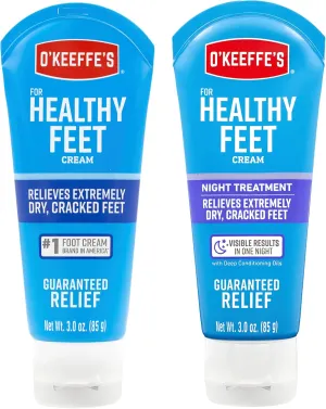 O'Keeffe's for Healthy Feet Foot Cream; 3.0 Ounce Tube and O'Keeffe's for Healthy Feet Night Treatment Foot Cream; 3.0 Ounce Tube; Relieves Extremely Dry; Cracked Feet