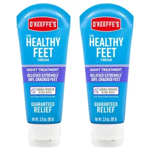 O'Keeffe's for Healthy Feet Night Treatment Foot Cream -3 oz Tube (2 Pack)-Guaranteed Overnight Relief for Extremely Cracked,Dry Feet, Repairing Skincare, Instantly Boosts and Retains Moisture Levels