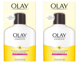 Olay Face Moisturizer Complete Lotion All Day Daily Facial Moisturizing Lotion SPF 15 for Normal Skin and Hydration, Oil-Free Non-Greasy, 6 Fl Oz (Pack of 2)