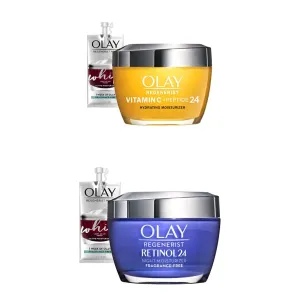 Olay Regenerist Vitamin C   Peptide 24 Brightening Face Moisturizer (1.7 Oz) and Retinol 24 Night Face Moisturizer (1.7 Oz)   2 Travel Size Whip Face Moisturizers