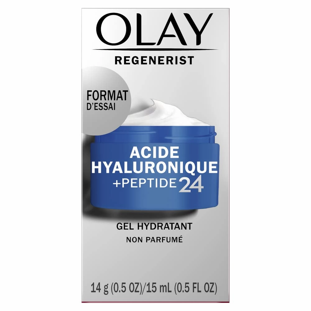 Olay Regenerist Hyaluronic   Peptide 24 Gel Face Moisturizer, Fragrance-Free, All Skin Types, Trial Size 0.5 oz (Pack of 2)