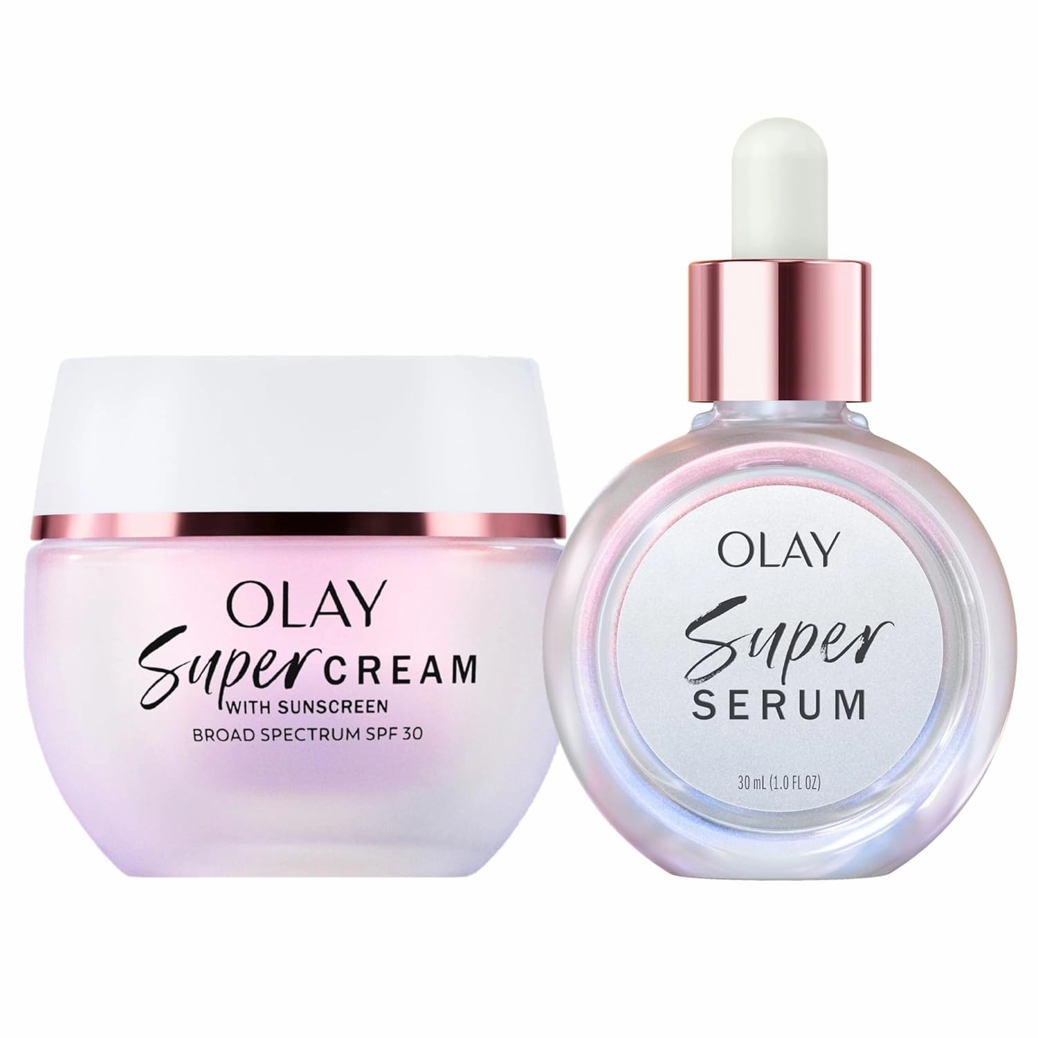 Olay Super Cream with Sunscreen SPF 30 (1.7 oz)   Super Serum (1.0 oz) - Utimate Lightweight Face Moisturizer - Vitamin C & E, Hyaluronic Acid, Niacinamide - Hydrate, Smooth, Brighten, Firm